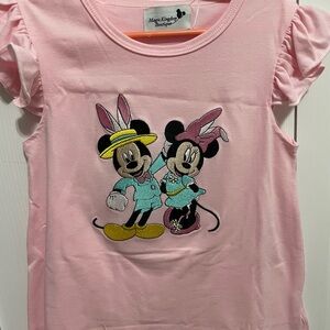 Pink Short Sleeve Tee with Easter Mickey and Minnie